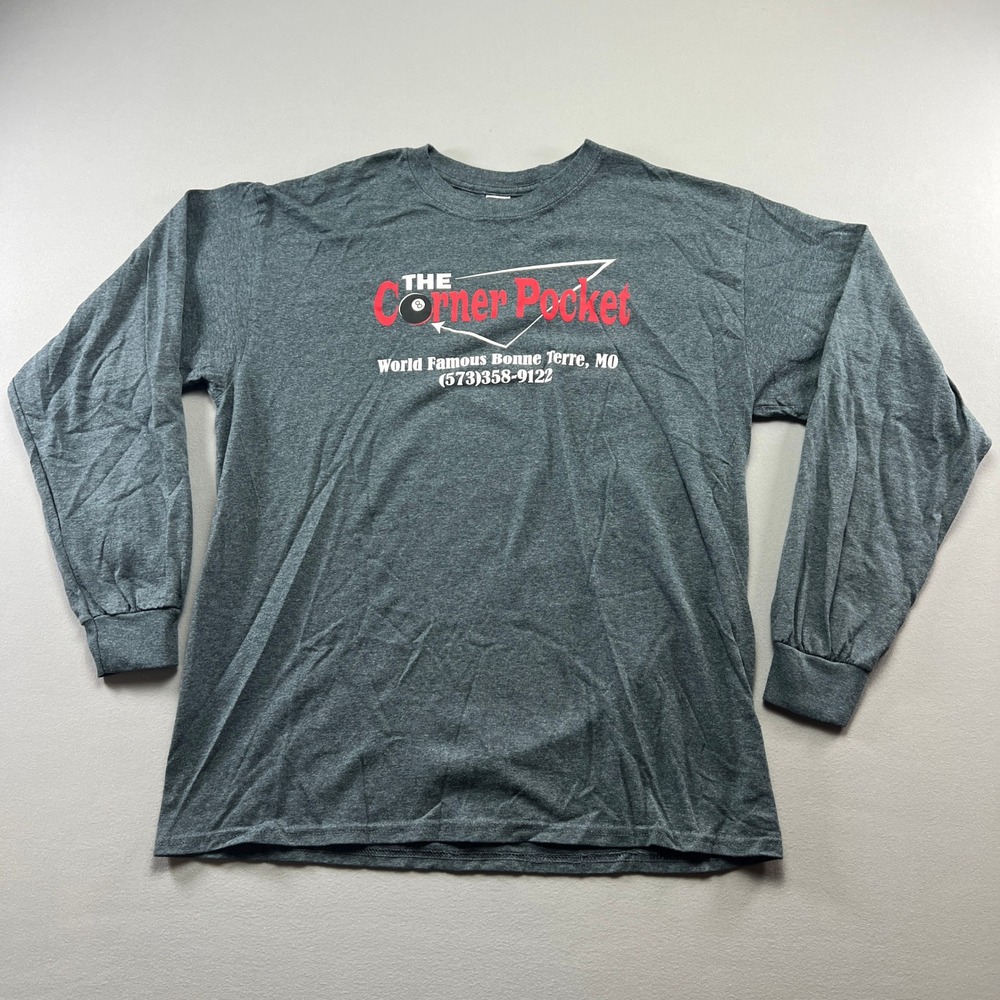 Gildan Shirt Mens Large Charcoal Gray Billiards The Corner Pocket Graphic Print